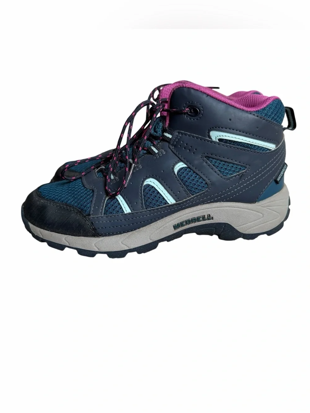 Merrell Kids Oakcreek Mid Lace Waterproof Hiking Boots Size 4 Blue